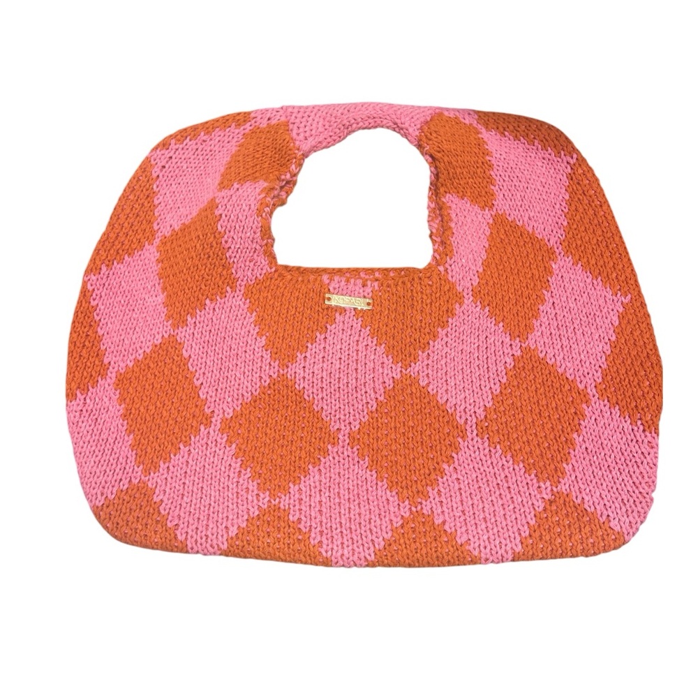 Kopari Pink and Orange Diamond Knit Tote